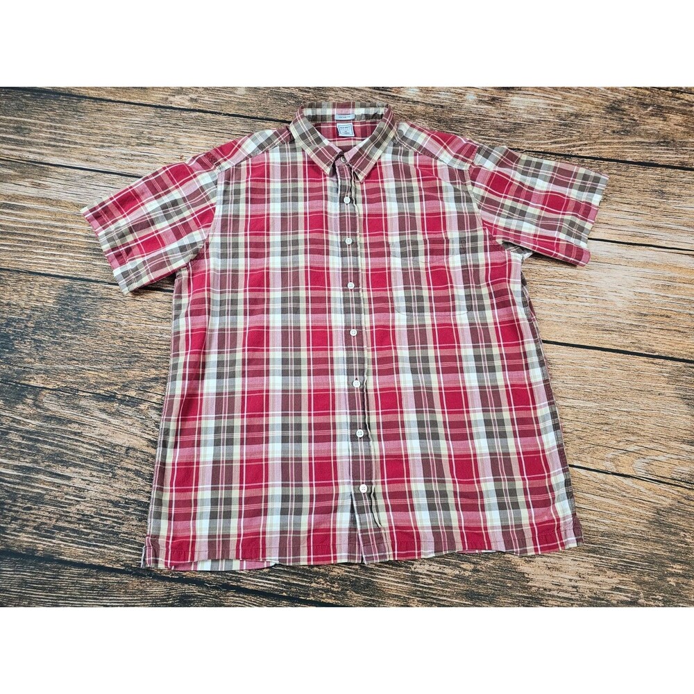 VTG Old Navy Vintage Fit 100% Cotton Button Up Short Sleeve Shirt Plaid Red XL